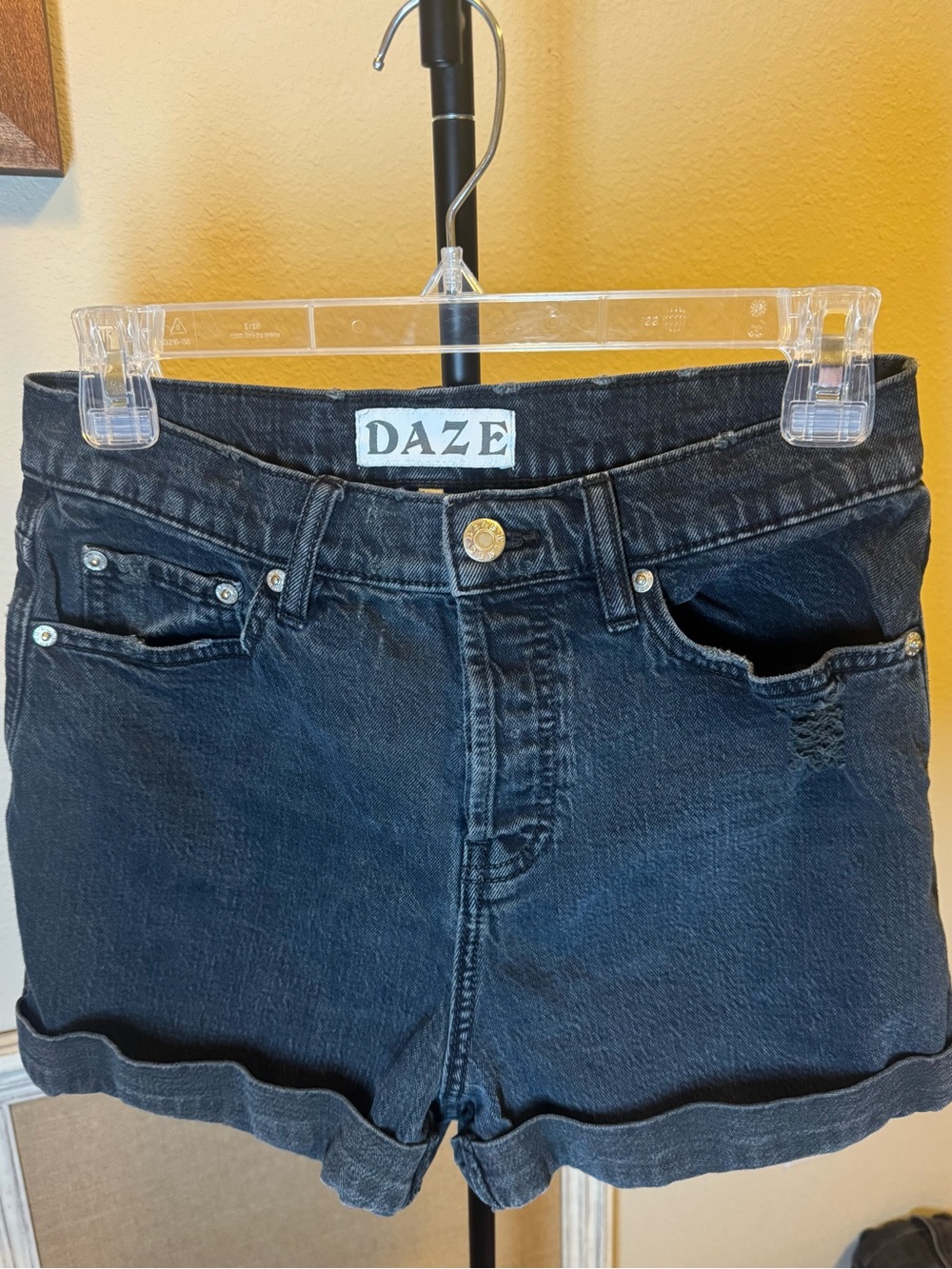 DAZE Black Rolled-Hem Denim Shorts